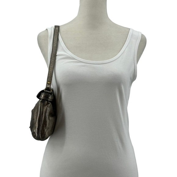 KOOBA Olivia Buttery Metallic Pleated Leather Flap Front Pewter Y2K Baguette Bag - Picture 4 of 9